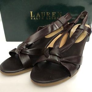 Leather strap sandals with wedge heel